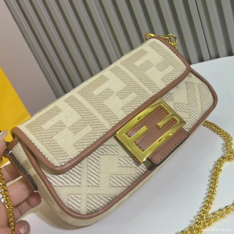 Cheap Baguette Fendi FF In Mini Motif Beige Canvas Bag 0725